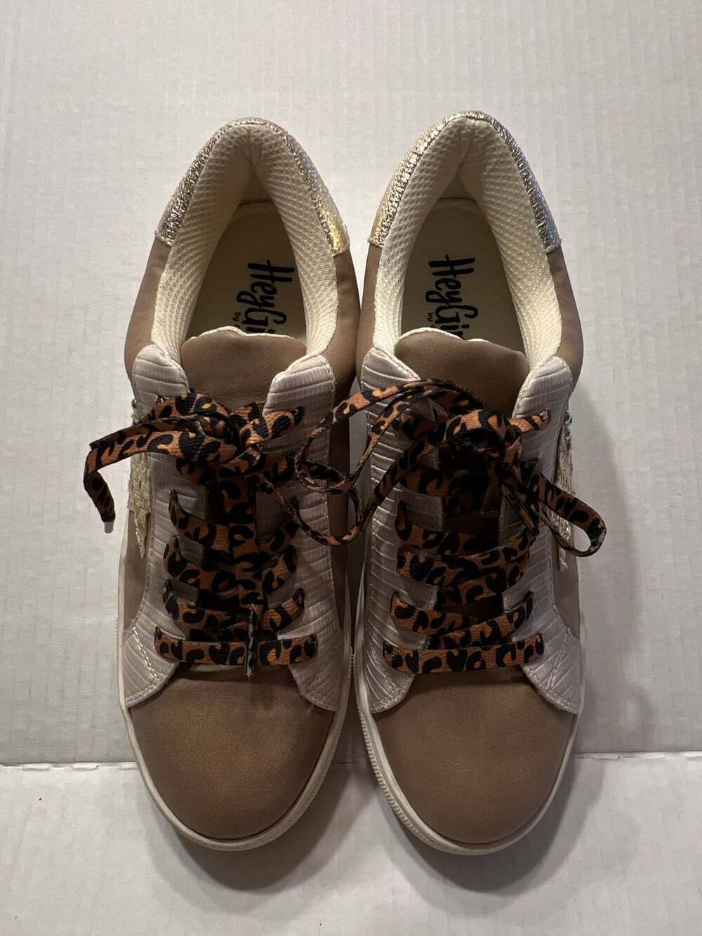 Corkys Supernova Sand Sneaker with Leopard Laces Size 7